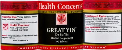 Photo of the Health Concerns Great Yin label