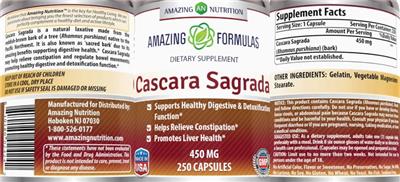 Photo of the AN Amazing Nutrition Amazing Formulas Cascara Sagrada 450 mg label