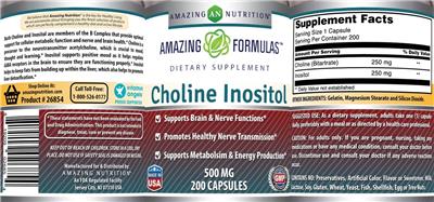 Photo of the AN Amazing Nutrition Amazing Formulas Choline Inositol 500 mg label