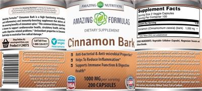 Photo of the AN Amazing Nutrition Amazing Formulas Cinnamon Bark 1000 mg label
