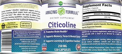 Photo of the AN Amazing Nutrition Amazing Formulas Citicoline 250 mg label