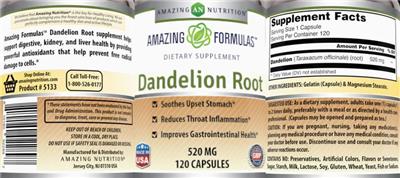 Photo of the AN Amazing Nutrition Amazing Formulas Dandelion Root 520 mg label