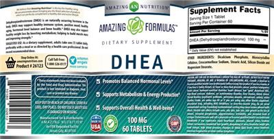 Photo of the AN Amazing Nutrition Amazing Formulas DHEA 100 mg label