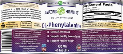 Photo of the AN Amazing Nutrition Amazing Formulas DL-Phenylalanine 750 mg label