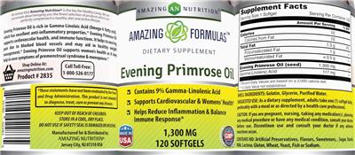 Photo of the AN Amazing Nutrition Amazing Formulas Evening Primrose Oil 1,300 mg label