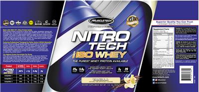 Photo of the MuscleTech Performance Series Nitro Tech 100% Iso Whey Vanilla label
