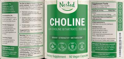 Photo of the Nested Naturals Choline 500 mg label