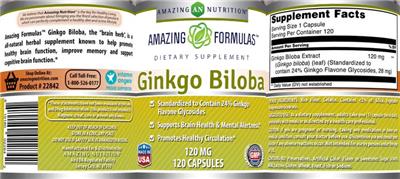 Photo of the AN Amazing Nutrition Amazing Formulas Ginkgo Biloba 120 mg label