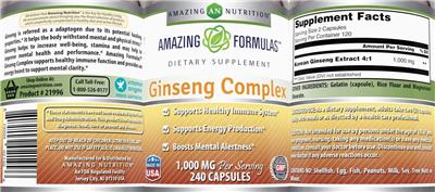 Photo of the AN Amazing Nutrition Amazing Formulas Ginseng Complex 1,000 mg label