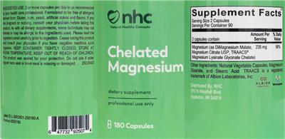 Photo of the NHC Natural Healthy Concepts Chelated Magnesium label