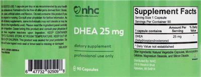 Photo of the NHC Natural Healthy Concepts DHEA 25 mg label