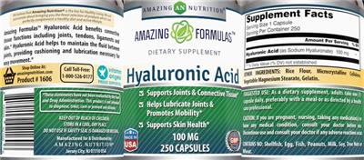 Photo of the AN Amazing Nutrition Amazing Formulas Hyaluronic Acid 100 mg label