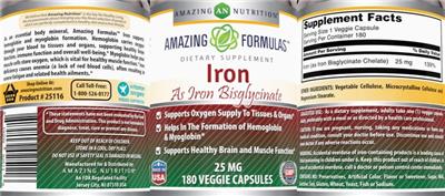 Photo of the AN Amazing Nutrition Amazing Formulas Iron 25 mg label