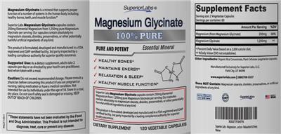 Photo of the SuperiorLabs Magnesium Glycinate label