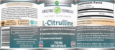 Photo of the AN Amazing Nutrition Amazing Formulas L-Citrulline 750 mg label