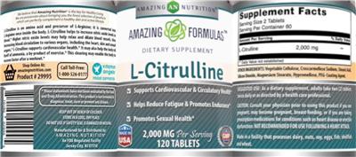 Photo of the AN Amazing Nutrition Amazing Formulas L-Citrulline 2,000 mg label
