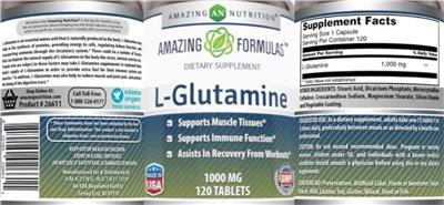 Photo of the AN Amazing Nutrition Amazing Formulas L-Glutamine 1000 mg label