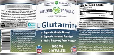 Photo of the AN Amazing Nutrition Amazing Formulas L-Glutamine 1000 mg label