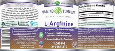 Photo of the AN Amazing Nutrition Amazing Formulas L-Arginine 1,000 mg label