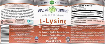Photo of the AN Amazing Nutrition Amazing Formulas L-Lysine 500 mg label