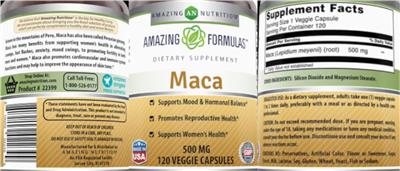Photo of the AN Amazing Nutrition Amazing Formulas Maca 500 mg label