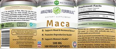 Photo of the AN Amazing Nutrition Amazing Formulas Maca 500 mg label