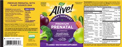 Photo of the Nature's Way Alive! Daily Support Premium Prenatal Gummies label