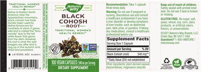 Photo of the Nature's Way Black Cohosh Root 540 mg label