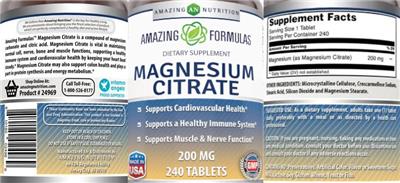 Photo of the AN Amazing Nutrition Amazing Formulas Magnesium Citrate 200 mg label