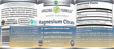 Photo of the AN Amazing Nutrition Amazing Formulas Magnesium Citrate 400 mg label