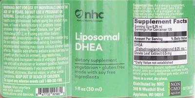 Photo of the NHC Natural Healthy Concepts Liposomal DHEA label