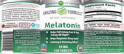 Photo of the AN Amazing Nutrition Amazing Formulas Melatonin 10 mg label