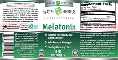 Photo of the AN Amazing Nutrition Amazing Formulas Melatonin 12 mg label