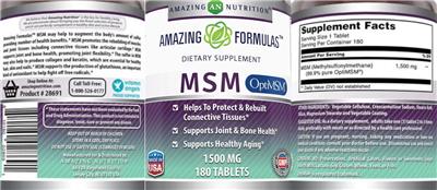 Photo of the AN Amazing Nutrition Amazing Formulas MSM 1500 mg label