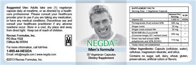 Photo of the Recnac Formulas Negda Men's Formula label