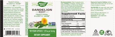 Photo of the Nature's Way Dandelion Root 1,575 mg label