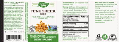 Photo of the Nature's Way Fenugreek Seed 1,220 mg label