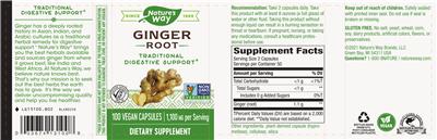 Photo of the Nature's Way Ginger Root 1,100 mg label