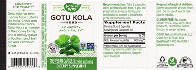 Photo of the Nature's Way Gotu Kola Herb 950 mg label