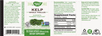 Photo of the Nature's Way Kelp Whole Thallus 600 mg label