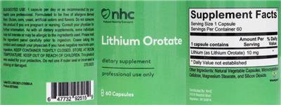 Photo of the NHC Natural Healthy Concepts Lithium Orotate label