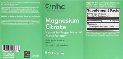 Photo of the NHC Natural Healthy Concepts Magnesium Citrate label