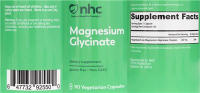 Photo of the NHC Natural Healthy Concepts Magnesium Glycinate label