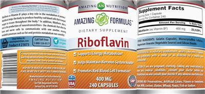 Photo of the AN Amazing Nutrition Amazing Formulas Riboflavin 400 mg label