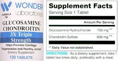 Photo of the Wonder Laboratories Glucosamine Chondroitin 3X Triple Strength label