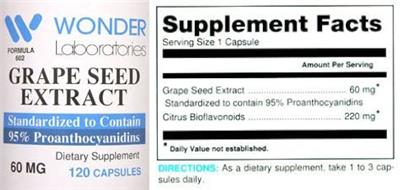 Photo of the Wonder Laboratories Grape Seed Extract 60 mg label