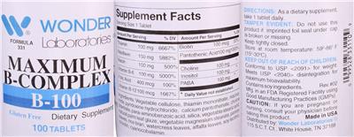 Photo of the Wonder Laboratories Maximum B-Complex B-100 label