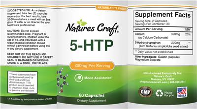 Photo of the Natures Craft 5-HTP label