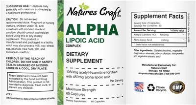 Photo of the Natures Craft Alpha Lipoic Acid Complex label