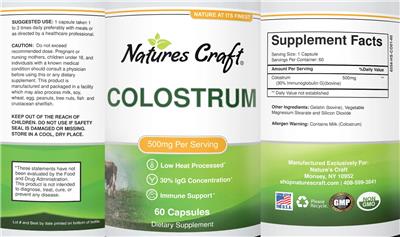 Photo of the Natures Craft Colostrum 500 mg label